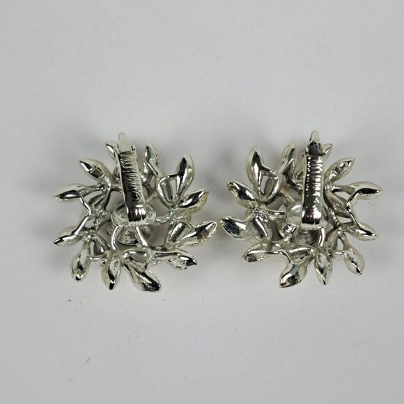 Vintage Sarah Coventry Clip On Earrings Silver Tone Smoky Rhinestone - Picture 5 of 9
